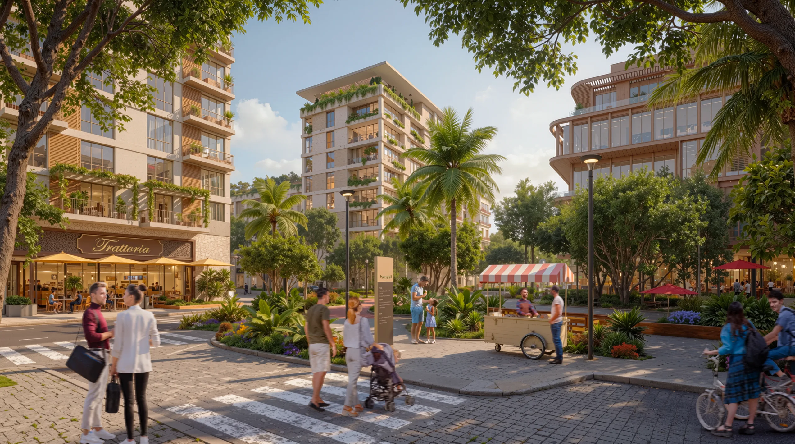 Espacio comunitario en Kendall Reserve, con personas disfrutando de actividades al aire libre y un ambiente vi